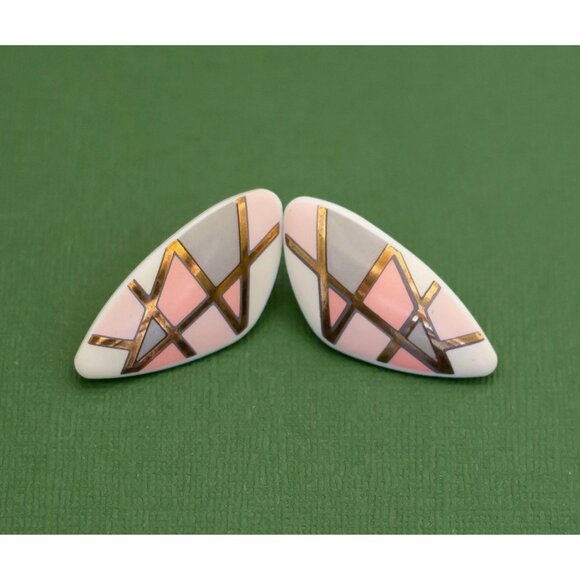 Vintage Boho Pink Ceramic Stud Earrings by Avon K18 - Picture 1 of 3
